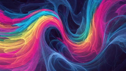 Papier peint photo Vagues fractales Colorful Fluid Waves Digital Art, Dynamic and Vibrant Flowing Lines Effect  © Safina