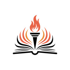 Burning Book with Torch: An open book with a burning torch in the center. The flames from the torch spread like wings above the book. This design symbolizes knowledge, education, and enlightenment.