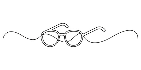 Continuous single line drawing of eyeglasses or sunglasses. Eyeglasses and sunglasses symbol in simple linear style. Editable vector illustration