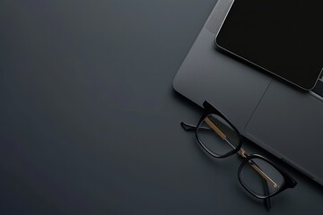 Ultra Hd Picture of Top View of Laptop and Glasses with Copy Space