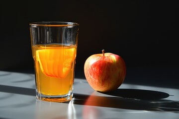 Clear Pixel Visual of White Background Whitea Glass of Apple Juice on a Black Background
