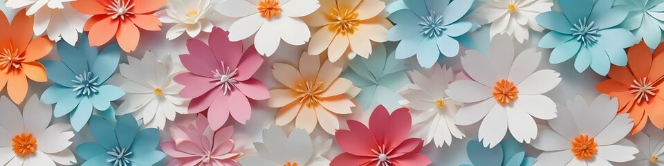 Obraz premium Background with paper flowers. Pastel daisies and a flower arrangement for a spring holiday, greeting card or event.