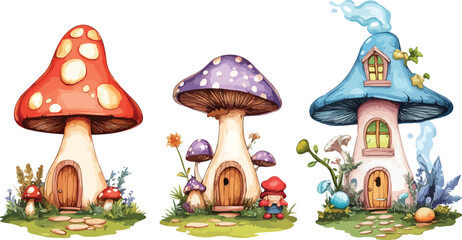 Naklejka premium Fantasy cartoon illustration of an isolated red fly agaric toadstool in a magical autumn forest