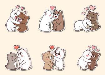 Cute bear couples illustration set