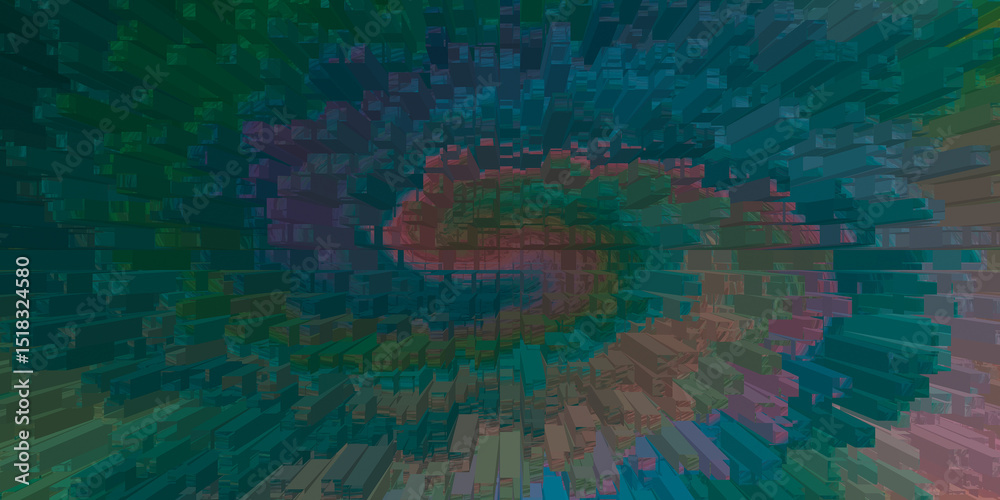 Fototapete Abstract 3d cuboid array with teal and brown hues