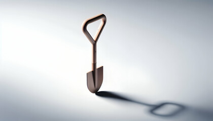 Minimalist 3D render of a modern garden spade isolated on white background with shadows.