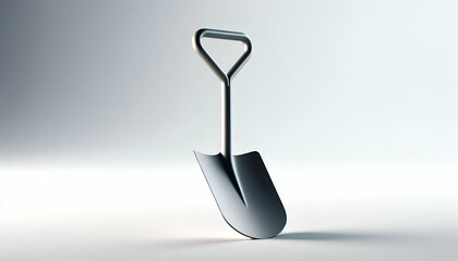 Minimalist 3D render of a modern garden spade isolated on white background with shadows.