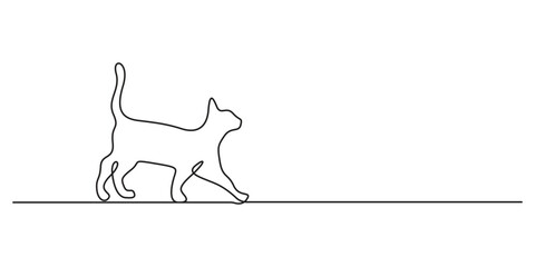 Elegant continuous one line drawing of a cat walking. Single line art cute cat. Vector illustration