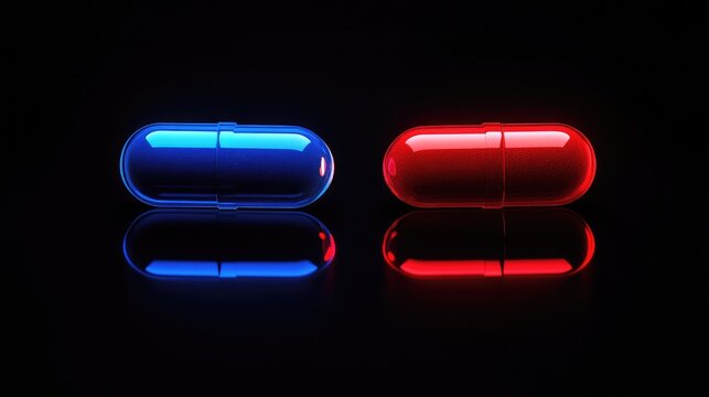 Red and Blue Capsules on Dark Background -
