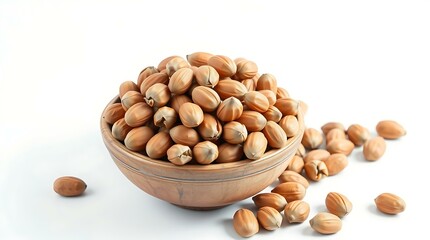 Obraz premium Simple composition of Brazil nuts in ceramic bowl on white background 