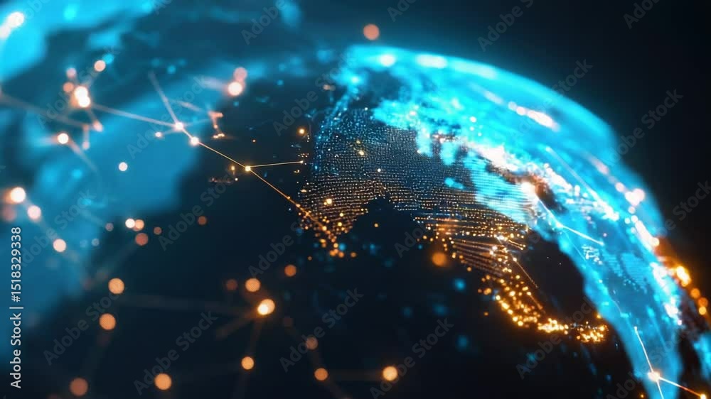 Poster close-up of a globe with numerous city lights, ideal for use in presentations or designs about urban