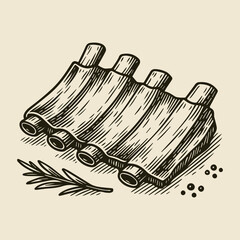 Pork ribs with herbs engraving style vector illustration   © Victoria