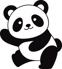 Cartoon Illustration of a Panda Waving on a Background for Children's Greetings and Fun