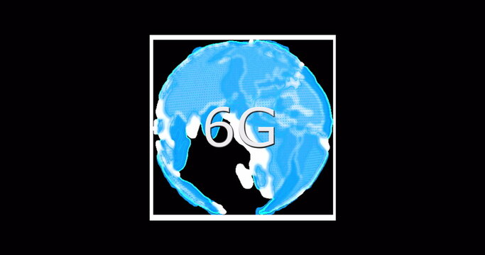 Image of rotating globe and 6g on black background - Powered by Adobe