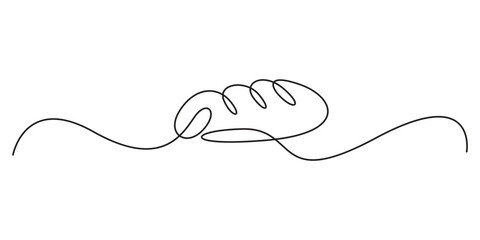 Bread single line drawing, Continuous one line drawing of long loaf bread. Simple black line sketch of French baguette, bakery and café concept good for logo. Doodle vector illustration