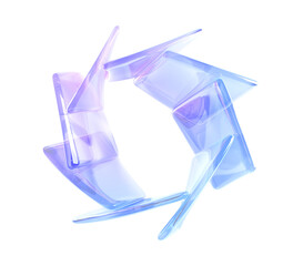 Plakat Abstract glass geometric figure round shape. Translucent rainbow glass frame of crystal rectangle plates with blue and pink gradient texture, light refraction and shadow on background