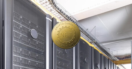 Image of coin with nft over servers