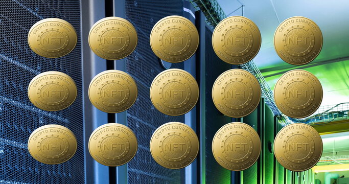 Image of coins with nft over servers