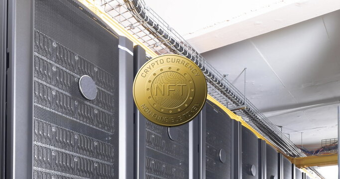 Image of coin with nft over servers