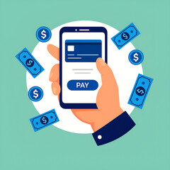 Mobile Payment App Illustration – Online Transaction with Smartphone and Digital Money