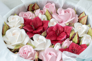 Home-made marshmallow floristry. Natural apple marshmallows, slightly sweet