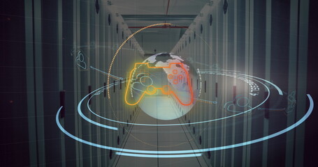 Image of globe and scan scope over server room