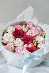 Home-made marshmallow floristry. Natural apple marshmallows, slightly sweet