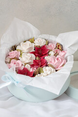 Home-made marshmallow floristry. Natural apple marshmallows, slightly sweet