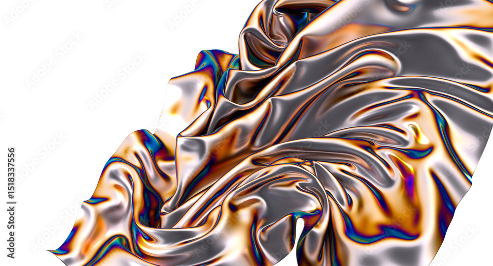 Poster a mesmerizing swirl of iridescent fabric catching the light in a vibrant display
