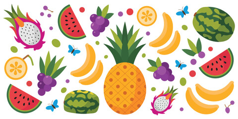 "Geometric Tropics – Flat Vector Icons of Fruits & Berries"

