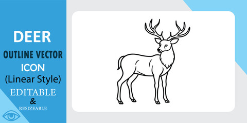 A simple line art illustration of a deer, standing profile, large antlers, suitable for various design applications.
