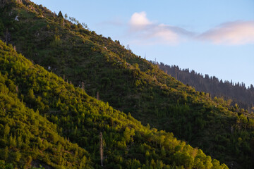 Fantastic mountain landscape, beautiful mountains and sky. Mountains in the early morning near the city of Esik in the Almaty region of Kazakhstan. Beautiful landscape