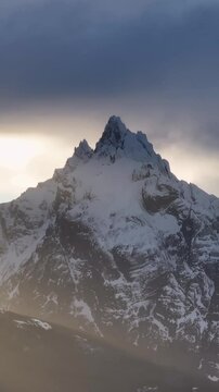 Mount Olivia At Ushuaia Tierra Del Fuego Argentina. Breathtaking Aerial View Of Time Lapse Drone Footage. Nature Travel Snow Covered Forest Trees. Nature Discover Patagonia Aerial View Floresta.