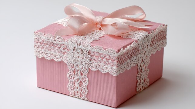 Pink Gift Box with Delicate Lace and Ribbon Elegant Present for Special Occasions