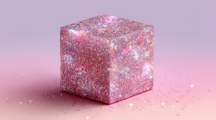 Sparkling Pink Glitter Cube on Pink Background Festive Shimmering Texture for Design