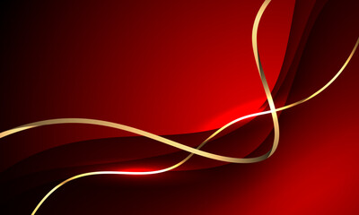 Abstract gold ribbon curve overlap on red luxury background vector