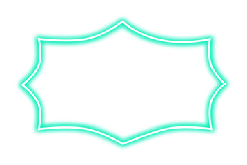 Turquoise blue neon rectangle shape frame. Vivid glowing cyan border isolated on transparent background. Shine glow light electric blue neon sign. Banner, Mockup, presentation, Design element, PNG