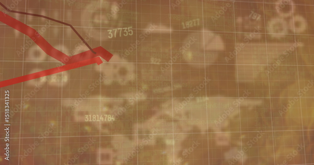 Poster image of graphs and data processing over world map and charts on brown background