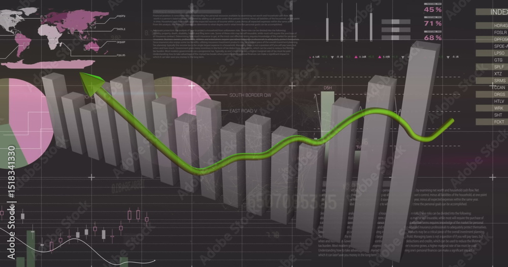 Poster digital image of statistical data processing against grey background