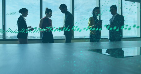 Image of data processing over diverse business people in office