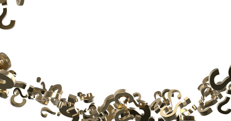 Infinite question marks on a plane, original three dimensional illustration.
