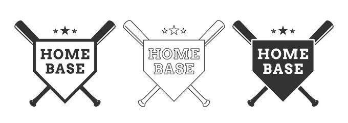 Baseball or Softball Home Plate Logo With Crossed Bats and Stars