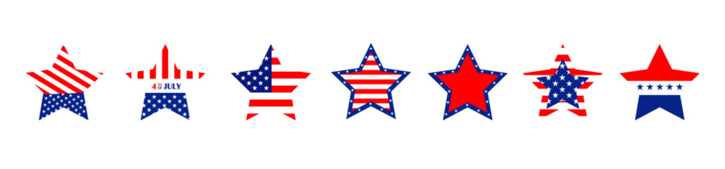 4th july Independence Day stars collection .Red, blue star shape for 4th of July . Fourth of July elements .United States of America celebration bundle set. USA flag.