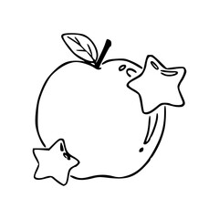 hand-drawn apple with star accents vector