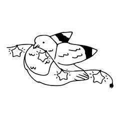 whimsical bird with twinkling stars line art