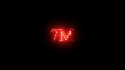 7m seven million neon glowing text animation on black background