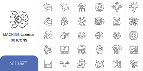 Machine Learning Icons Set, AI & Data Science Icons, 30 Machine Learning Symbols, Tech & AI Icons Bundle, Modern AI Icons Collection, Editable AI Line, new icons set, ai, machine learning pack