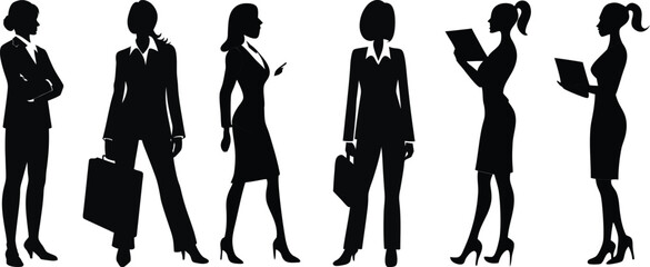 Collection of Standing Black Business Women silhouette in different poses