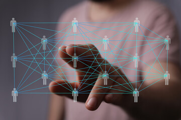 Abstract image depicting a network of interconnected people, symbolizing global communication and...