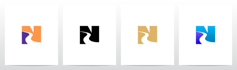 Road River Cutting Negative Space Letter Logo Design N